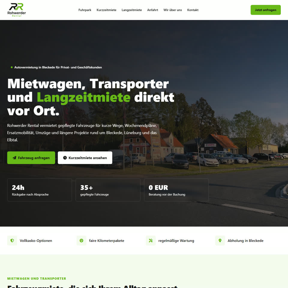 Screenshot der Website Rohwerder Rental
